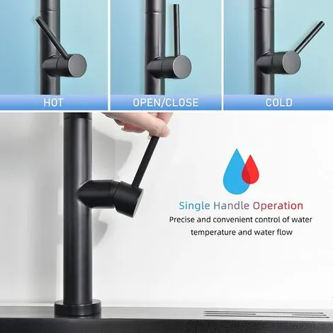 JENDREK PAUL LIMITED SHANFO Black Kitchen Faucet, Kitchen Mixer Tap With Pull Out Shower, 360° Rotatable Sink Mixer Tap With 2 Spray Modes Single Lever Modern Kitchen Faucet KB01E 5 JENDREK PAUL LIMITED SHANFO Black Kitchen Faucet, Kitchen Mixer Tap With Pull Out Shower, 360° Rotatable Sink Mixer Tap With 2 Spray Modes Single Lever Modern Kitchen Faucet KB01E - Image 5