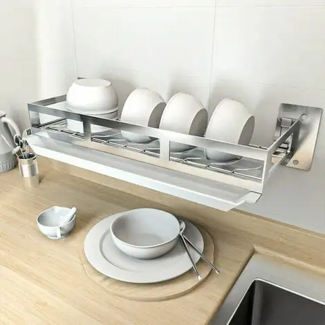NAXUNNN Wall Mounted Dish Rack Stainless Steel Dish Dryer Silver, 44 X 16cm 1 NAXUNNN Wall Mounted Dish Rack Stainless Steel Dish Dryer Silver, 44 X 16cm