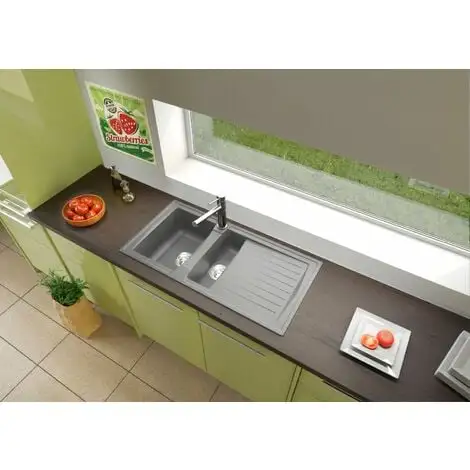 Liquida AR15GR 1.5 Bowl Composite Inset Reversible Grey Kitchen Sink 2 Liquida AR15GR 1.5 Bowl Composite Inset Reversible Grey Kitchen Sink - Image 2
