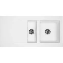 Liquida EW15WH 1.5 Bowl Composite Inset Reversible White Kitchen Sink