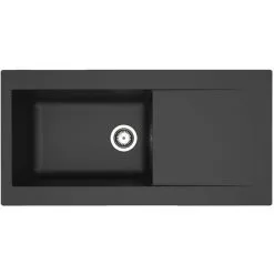 Liquida EW10BL 1.0 Bowl Composite Inset Reversible Black Kitchen Sink