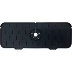 TUMALAGIA Kitchen Faucet Splash Guards Silicone Water Catch Pads Collapsible Kitchen Sink Splatter Guards Kitchen Drain Pads (Black)