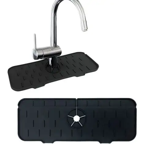 TUMALAGIA Kitchen Faucet Splash Guards Silicone Water Catch Pads Collapsible Kitchen Sink Splatter Guards Kitchen Drain Pads (Black) 2 TUMALAGIA Kitchen Faucet Splash Guards Silicone Water Catch Pads Collapsible Kitchen Sink Splatter Guards Kitchen Drain Pads (Black) - Image 2
