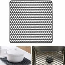ERHOPE Silicone Kitchen Sink Protector Mat, For Stainless Steel Or Farmhouse Porcelain Sink, 34cm X 34cm (Grey)