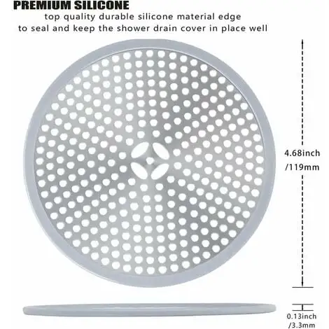 HEGUYEY Shower Drain, Hair Filter, Shower Plug Filter, Anti Hair Shower Grid, Drain Cover Sink Filter, Hair Catcher Shower Drain - Silver Stainless Steel And Silicone 2 HEGUYEY Shower Drain, Hair Filter, Shower Plug Filter, Anti Hair Shower Grid, Drain Cover Sink Filter, Hair Catcher Shower Drain - Silver Stainless Steel And Silicone - Image 2
