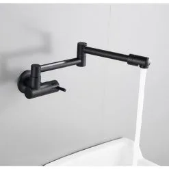 GDRHVFD Wall-mounted Kitchen Faucet, Folding Telescopic, Black Wall-mounted Faucet, Brass Wall-mounted Faucet, Wall-mounted Mixer Tap, Single Cold Water Outlet