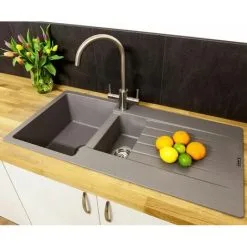 Reginox Harlem15 Kitchen Sink 1.5 Bowl Silver Grey Granite Reversible Waste 7 Reginox Harlem15 Kitchen Sink 1.5 Bowl Silver Grey Granite Reversible Waste -Faucet Shop 8815382 3
