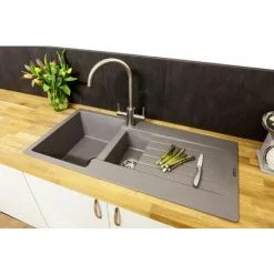 Reginox Harlem15 Kitchen Sink 1.5 Bowl Silver Grey Granite Reversible Waste 8 Reginox Harlem15 Kitchen Sink 1.5 Bowl Silver Grey Granite Reversible Waste -Faucet Shop 8815382 4