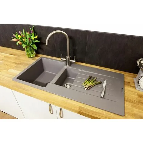 Reginox Harlem15 Kitchen Sink 1.5 Bowl Silver Grey Granite Reversible Waste 4 Reginox Harlem15 Kitchen Sink 1.5 Bowl Silver Grey Granite Reversible Waste - Image 4