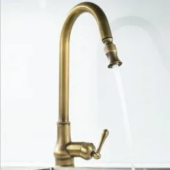 Way Antique Bronze Antique Brass Kitchen Faucet, Copper Single Hole Widespread Mixer Taps With Pull Out Sprayer -Faucet Shop 88298581 3