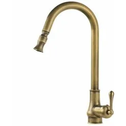 Way Antique Bronze Antique Brass Kitchen Faucet, Copper Single Hole Widespread Mixer Taps With Pull Out Sprayer -Faucet Shop 88298581 4