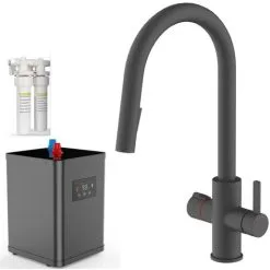 Liquida HT45MB 4-in-1 Boiling Hot Water Black Kitchen Tap With Pull Out Spray