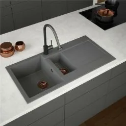 Liquida ELL15GR 1.5 Bowl Reversible Inset Grey Kitchen Sink & Basket Waste 7 Liquida ELL15GR 1.5 Bowl Reversible Inset Grey Kitchen Sink & Basket Waste -Faucet Shop 91258195 3