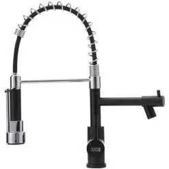 Livingandhome Chrome Black Stainless Steel Kitchen Faucet With Pull Down Spring Spout -Faucet Shop 92381282 3