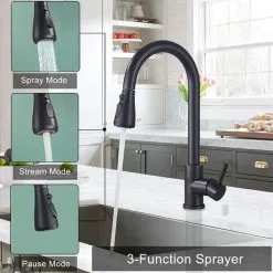 Suguword Kitchen Faucet With Extendable Hand Shower Black 360° Rotating Sink Faucet With 3 Spray Modes Single Lever Kitchen Faucet Sink Cold And Hot Available In Stainless Steel. 7 Suguword Kitchen Faucet With Extendable Hand Shower Black 360° Rotating Sink Faucet With 3 Spray Modes Single Lever Kitchen Faucet Sink Cold And Hot Available In Stainless Steel. -Faucet Shop 92848926 3