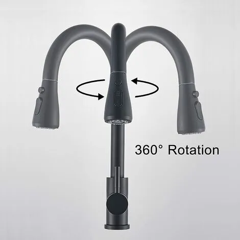 Suguword Kitchen Faucet With Extendable Hand Shower Black 360° Rotating Sink Faucet With 3 Spray Modes Single Lever Kitchen Faucet Sink Cold And Hot Available In Stainless Steel. 4 Suguword Kitchen Faucet With Extendable Hand Shower Black 360° Rotating Sink Faucet With 3 Spray Modes Single Lever Kitchen Faucet Sink Cold And Hot Available In Stainless Steel. - Image 4