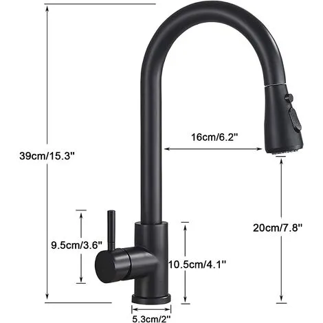 Suguword Kitchen Faucet With Extendable Hand Shower Black 360° Rotating Sink Faucet With 3 Spray Modes Single Lever Kitchen Faucet Sink Cold And Hot Available In Stainless Steel. 5 Suguword Kitchen Faucet With Extendable Hand Shower Black 360° Rotating Sink Faucet With 3 Spray Modes Single Lever Kitchen Faucet Sink Cold And Hot Available In Stainless Steel. - Image 5