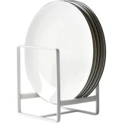FUHUIDATRADING Plate Rack Organizer,1 Piece 1214cm Plate Holders Vertical Metal Dish Storage Organizer Dying Rack For Kitchen Counter Cabinet Cupboard Camper (White)