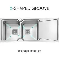 JASSFERRY Brilliant Inset Kitchen Sink 1.2 Mm Thickness Stainless Steel Double 2.0 Large Rectangle Bowl Right Hand Drainer Square Strainer Plug Waste Pipe Kit -Faucet Shop 92942985 3