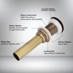 PRÉNFLE Popup Drain Stopper, Brass Bathroom Sink Drain Stopper, Antique Color Vanity Sink Drain Without Overflow(WITHOUT HOLE) -Faucet Shop 93339222 3