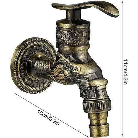 AOUGO Retro Brass Wall Mounted Faucet, G1/2 Outdoor Garden Faucet, Antique Brass Faucet, Vintage Wall Mounted Faucet, Antique Copper Dragon Carved Faucet For Kitchen Bath Garden 4 AOUGO Retro Brass Wall Mounted Faucet, G1/2 Outdoor Garden Faucet, Antique Brass Faucet, Vintage Wall Mounted Faucet, Antique Copper Dragon Carved Faucet For Kitchen Bath Garden - Image 4