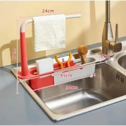 MOREJIEKA Updated Adjustable 2-in-1 Telescopic Sink Storage Rack Holder,Telescopic Sponge Holder Towel Rack For Kitchen Sink -Faucet Shop 94039927 3