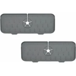TUMALAGIA Piece Sink Faucet Splash Guard Silicone Faucet Water Tray Sink Mat (Grey)
