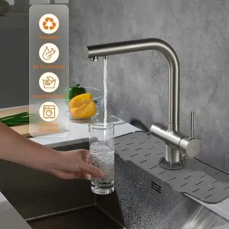 TUMALAGIA Piece Sink Faucet Splash Guard Silicone Faucet Water Tray Sink Mat (Grey) 2 TUMALAGIA Piece Sink Faucet Splash Guard Silicone Faucet Water Tray Sink Mat (Grey) - Image 2