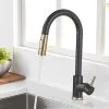 Suguword Black + Gold Brushed Swivel Kitchen Faucet With 2 Spray Modes Sink Faucet Single Lever Kitchen Faucet