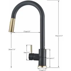 Suguword Black + Gold Brushed Swivel Kitchen Faucet With 2 Spray Modes Sink Faucet Single Lever Kitchen Faucet 9 Suguword Black + Gold Brushed Swivel Kitchen Faucet With 2 Spray Modes Sink Faucet Single Lever Kitchen Faucet -Faucet Shop 95043459 5