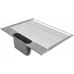 GTA Stainless Steel Dish Drainer With Cutlery Holder: 20'' X 11'' Large Kitchen Sink Dish Drying Rack + Small Dining Table Insulation Pad (Grey Dish Rack)