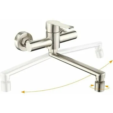 HEGUYEY Wall-mounted Kitchen Mixer 2 Water Jets Kitchen Faucet Taps 360° Rotatable Faucet Wall Mounting 1 HEGUYEY Wall-mounted Kitchen Mixer 2 Water Jets Kitchen Faucet Taps 360° Rotatable Faucet Wall Mounting