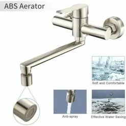 HEGUYEY Wall-mounted Kitchen Mixer 2 Water Jets Kitchen Faucet Taps 360° Rotatable Faucet Wall Mounting 9 HEGUYEY Wall-mounted Kitchen Mixer 2 Water Jets Kitchen Faucet Taps 360° Rotatable Faucet Wall Mounting -Faucet Shop 95948442 5