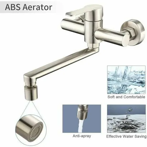 HEGUYEY Wall-mounted Kitchen Mixer 2 Water Jets Kitchen Faucet Taps 360° Rotatable Faucet Wall Mounting 5 HEGUYEY Wall-mounted Kitchen Mixer 2 Water Jets Kitchen Faucet Taps 360° Rotatable Faucet Wall Mounting - Image 5