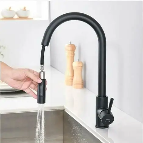 HEGUYEY One Piece Kitchen Faucet With Pull Out Spray Matte 360° Swivel Stainless Steel Kitchen Sink Faucet 2 Functions Kitchen Faucet (Black) 1 HEGUYEY One Piece Kitchen Faucet With Pull Out Spray Matte 360° Swivel Stainless Steel Kitchen Sink Faucet 2 Functions Kitchen Faucet (Black)