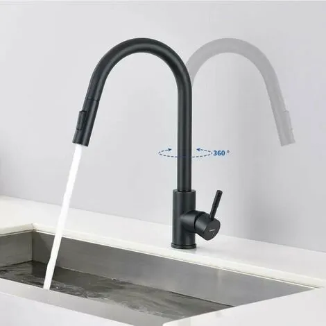 HEGUYEY One Piece Kitchen Faucet With Pull Out Spray Matte 360° Swivel Stainless Steel Kitchen Sink Faucet 2 Functions Kitchen Faucet (Black) 3 HEGUYEY One Piece Kitchen Faucet With Pull Out Spray Matte 360° Swivel Stainless Steel Kitchen Sink Faucet 2 Functions Kitchen Faucet (Black) - Image 3