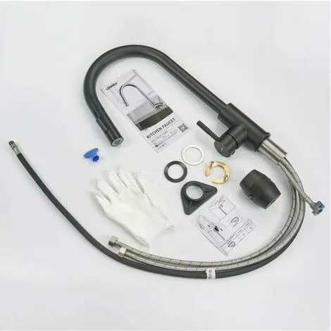 HEGUYEY One Piece Kitchen Faucet With Pull Out Spray Matte 360° Swivel Stainless Steel Kitchen Sink Faucet 2 Functions Kitchen Faucet (Black) 4 HEGUYEY One Piece Kitchen Faucet With Pull Out Spray Matte 360° Swivel Stainless Steel Kitchen Sink Faucet 2 Functions Kitchen Faucet (Black) - Image 4