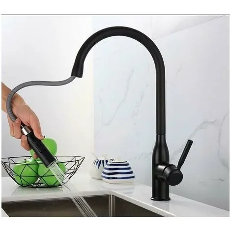 HEGUYEY One Piece Kitchen Faucet With Pull Out Spray Matte 360° Swivel Stainless Steel Kitchen Sink Faucet 2 Functions Kitchen Faucet (Black) 5 HEGUYEY One Piece Kitchen Faucet With Pull Out Spray Matte 360° Swivel Stainless Steel Kitchen Sink Faucet 2 Functions Kitchen Faucet (Black) - Image 5