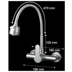 HEGUYEY 304 Stainless Steel Faucet In The Wall Mounted Kitchen Sink Faucet Swivel In The Wall Faucet -Faucet Shop 95951206 3