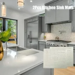 TUMALAGIA Parts Kitchen Sink Mat With Holes Glass Dish Protector Anti-Slip Rubber Drain Pad -Faucet Shop 96003134 5