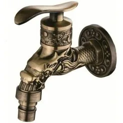 Faucet Shop 40 Soleil Retro Brass Wall Mounted Faucet, G1/2" Outdoor Garden Faucet, Antique Brass Faucet, Vintage Wall Mounted Faucet, Antique Copper Carved Dragon Faucet For Kitchen Bath Garden,copper, One In