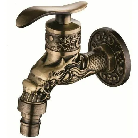 Soleil Retro Brass Wall Mounted Faucet, G1/2" Outdoor Garden Faucet, Antique Brass Faucet, Vintage Wall Mounted Faucet, Antique Copper Carved Dragon Faucet For Kitchen Bath Garden,copper, One In 1 Soleil Retro Brass Wall Mounted Faucet, G1/2" Outdoor Garden Faucet, Antique Brass Faucet, Vintage Wall Mounted Faucet, Antique Copper Carved Dragon Faucet For Kitchen Bath Garden,copper, One In