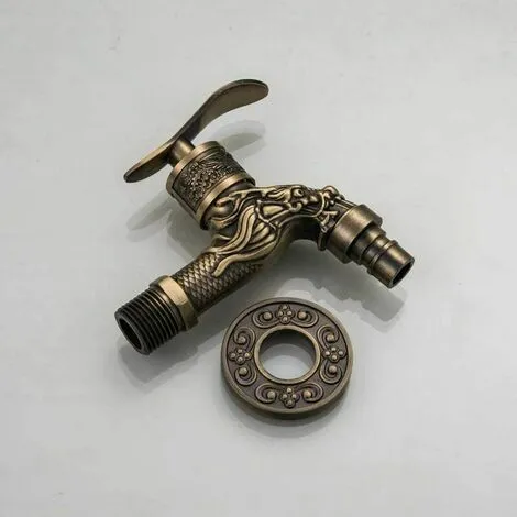 Soleil Retro Brass Wall Mounted Faucet, G1/2" Outdoor Garden Faucet, Antique Brass Faucet, Vintage Wall Mounted Faucet, Antique Copper Carved Dragon Faucet For Kitchen Bath Garden,copper, One In 2 Soleil Retro Brass Wall Mounted Faucet, G1/2" Outdoor Garden Faucet, Antique Brass Faucet, Vintage Wall Mounted Faucet, Antique Copper Carved Dragon Faucet For Kitchen Bath Garden,copper, One In - Image 2