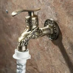 Soleil Retro Brass Wall Mounted Faucet, G1/2" Outdoor Garden Faucet, Antique Brass Faucet, Vintage Wall Mounted Faucet, Antique Copper Carved Dragon Faucet For Kitchen Bath Garden,copper, One In 7 Soleil Retro Brass Wall Mounted Faucet, G1/2" Outdoor Garden Faucet, Antique Brass Faucet, Vintage Wall Mounted Faucet, Antique Copper Carved Dragon Faucet For Kitchen Bath Garden,copper, One In -Faucet Shop 96249001 3