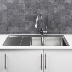 Sauber Kitchen Sink 1.5 Bowl LH Drainer Stainless Steel Modern Inset Strainer Waste -Faucet Shop 96393388 3