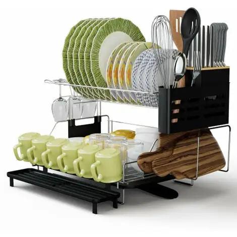 Gymax 2-Tier Rust Resistant Dish Drying Rack Detachable Dish Drainer Rack 1 Gymax 2-Tier Rust Resistant Dish Drying Rack Detachable Dish Drainer Rack