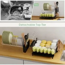 Gymax 2-Tier Rust Resistant Dish Drying Rack Detachable Dish Drainer Rack 5 Gymax 2-Tier Rust Resistant Dish Drying Rack Detachable Dish Drainer Rack -Faucet Shop 96444191 3