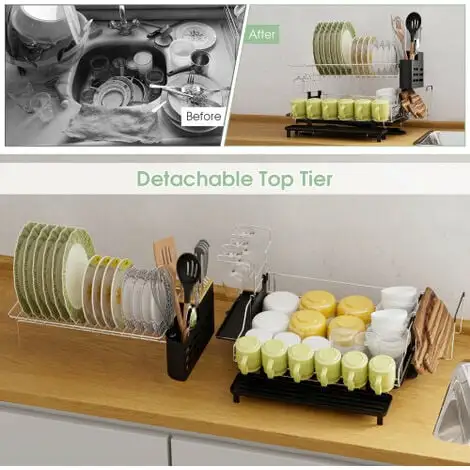 Gymax 2-Tier Rust Resistant Dish Drying Rack Detachable Dish Drainer Rack 3 Gymax 2-Tier Rust Resistant Dish Drying Rack Detachable Dish Drainer Rack - Image 3