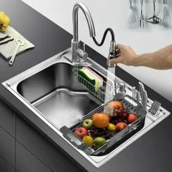 TUMALAGIA Extendable Sink Drainer, Stainless Steel Telescopic Drain Basket Extendable Sink Rack Dish Rack Over The Sink Dish Rack For Vegetable Fruit(Gray,S) -Faucet Shop 96485408 3