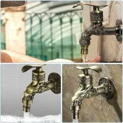 Soleil Retro Brass Wall Mounted Faucet, G1/2 Outdoor Garden Faucet, Antique Brass Faucet, Vintage Wall Mounted Faucet, Antique Copper Carved Dragon Faucet For Kitchen Bath Garden -Faucet Shop 97454528 3
